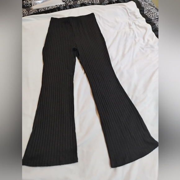 Unbranded Pants - Elegant Black Ribbed Wide Leg Pants